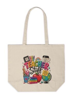 Teacher Stuff Canvas Tote Bag | Teacher Gift | Colorful Classroom Tote Bag
